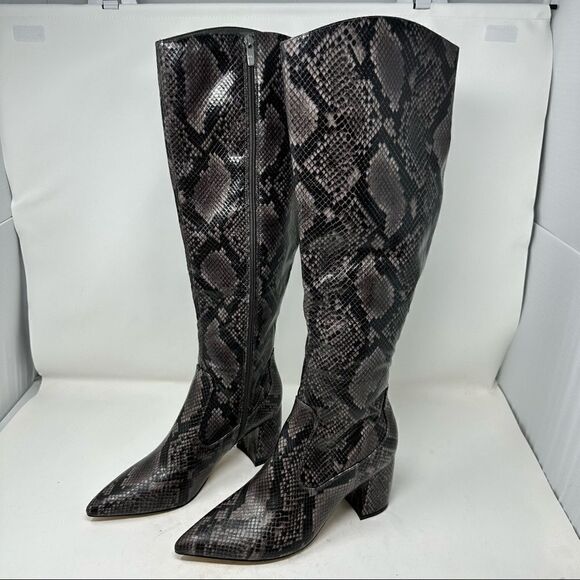 Marc Fisher Snake Grey Black Pointed Toe Over Knee Boots Side Zip 9.5 - Picture 6 of 9